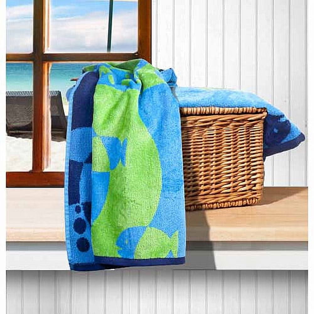 30x60 Beach Towel, Monterey Blue Fish