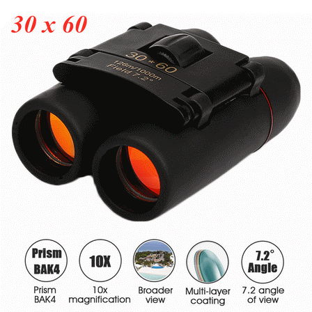 30x60 Day Low Light Night Visible Binoculars Mini Pocket Binoculars Foldable Waterproof Small Telescope with Carry Bag for Kids Adults Travel Birthday Christmas Gift