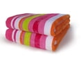 thumbnail image 1 of 30x62 Terry Beach Towels Cotton Velour Cabana Stripe 100% Cotton. (2, Multi Color - Pink), 1 of 3