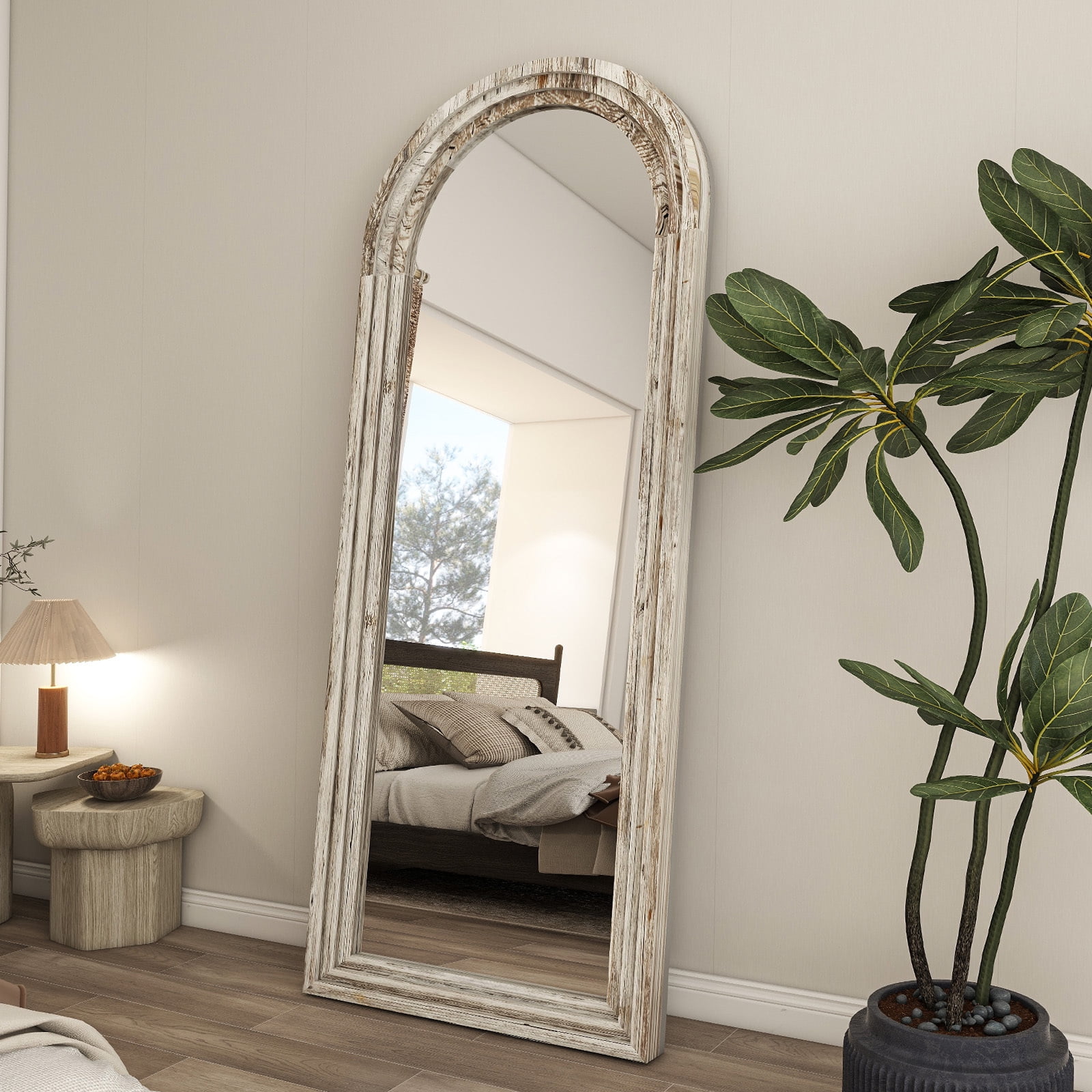 30x71 Full Length Mirror Arched with Stand Solid Wooden Framed Floor