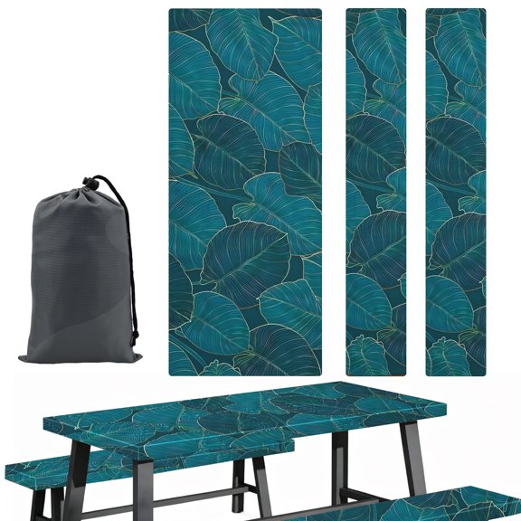 30x72in Picnic Table Cover with Drawstring Bag Decorative Table Cover with Bench Covers Elastic Edges Outdoor Patio Camping Essentials Polyester Camping Tablecloth