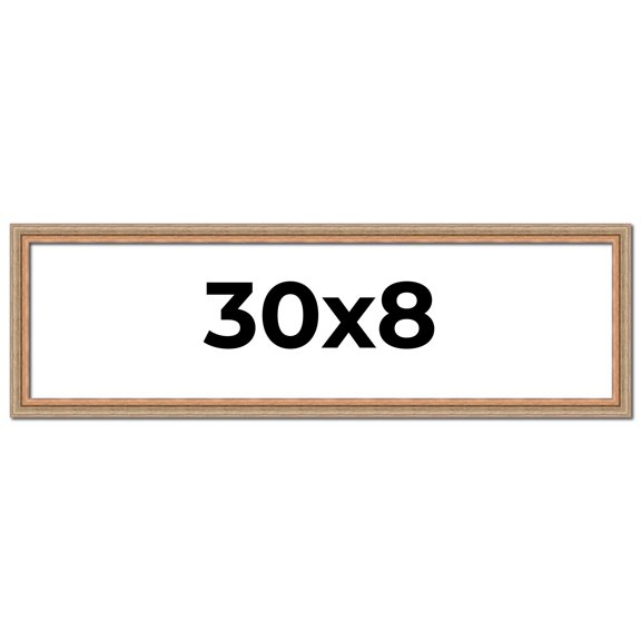 30x8 Frame Brown 60's Wooden Cabinet Solid Wood Picture Frame | 1 Inch Moulding Width | Complete