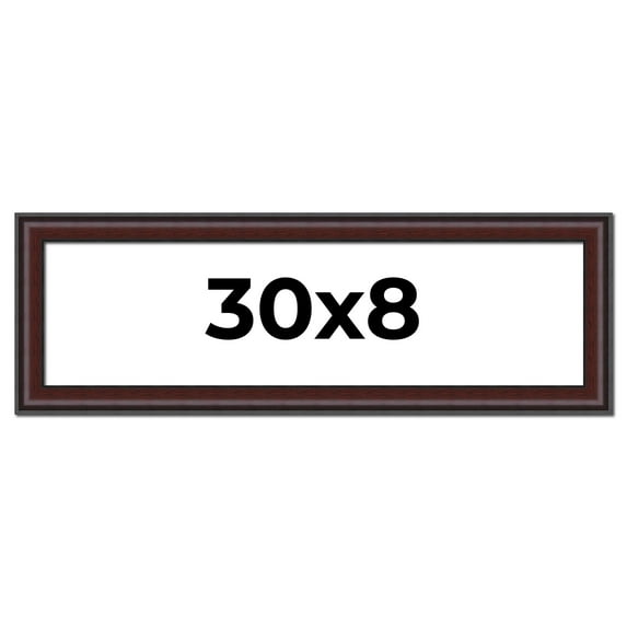 30x8 Frame Brown Round Mahogany Solid Wood Picture Frame | 1.625 Inch Moulding Width | with UV