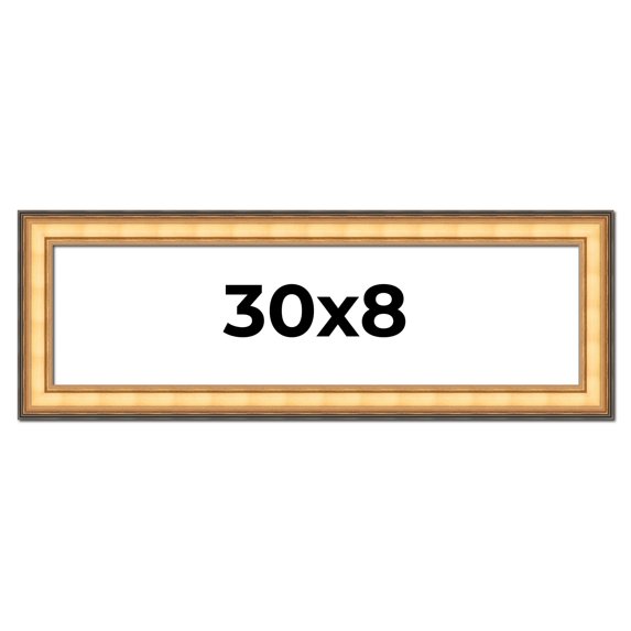 30x8 Frame Gold Plein Aire Solid Wood Picture Frame Width 2 Inches | Interior Frame Depth 0.5