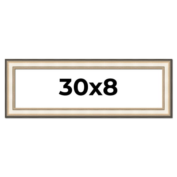 30x8 Frame Gold Silver Plein Aire 2" Inch Wide Moulding Solid Wood Picture Frame | Modena