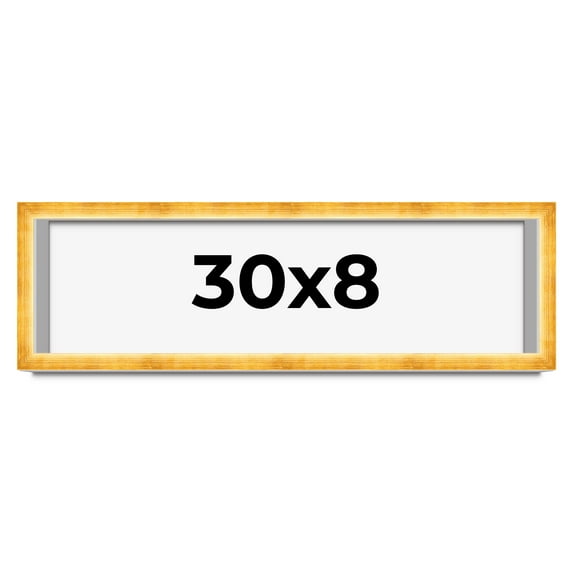 30x8 Shadow Box Frame Gold | 1.625 Inches Deep Real Wood Traditional Shadowbox Display Frame | UV