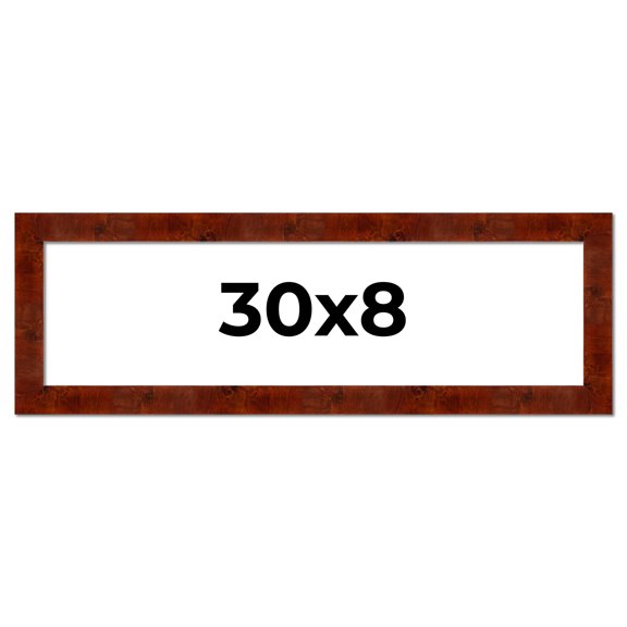 30x8 Walnut Brown Veneer Real Wood Picture Frame Width 1.75 inches | Interior Frame Depth 0.5