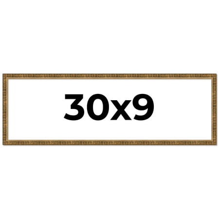 30x9 Frame Gold Solid Wood Picture Frame - Complete Modern Photo Frame Includes UV Acrylic