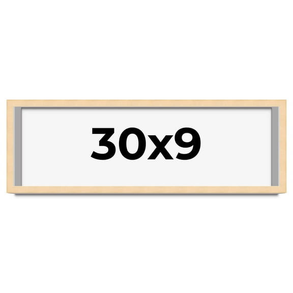 30x9 Frame Natural Wood Picture Frame | 0.75 Inch Moulding Width | with UV Acrylic Plexiglass, Foam