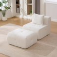 thumbnail image 1 of 31.1" Modular Cloud Armless Accent Chair with Ottoman Set, Modern Boneless Deep Seat Single Sofa Soft Lounger with Footstool Throw Pillow for Living Room, Bedroom, No Assembly Required, Ivory, 1 of 11