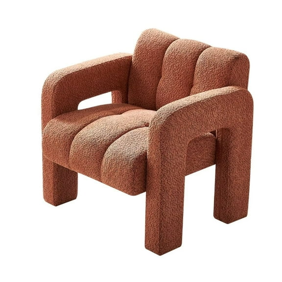 31.1" Wide Accent Chair, Modern Boucle Chair, Fluffy Side Corner Sofa Chair, Square Barrel Arm Chair with Wood Frame, Leisure Single Sofa Chair Vanity Chair for Living Room, Bedroom, Orange