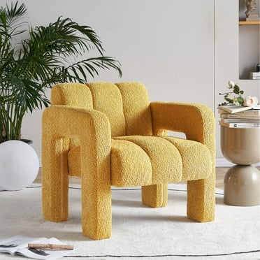31.10" Wide Oversized Accent Chair, Boucle Upholstered Armchair with Solid Wood Frame, Comfy Modern Leisure Largre Chair for Living Room Bedroom Office, Yellow