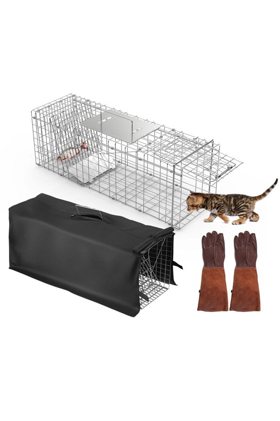 311211" Folding Humane Animal Trap | Cage with Waterproof Cover  Gloves