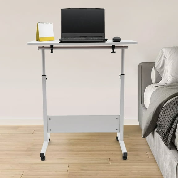 31*16in Mobile Standing Desk,Portable Rolling Laptop Desk Cart Height Adjustable Stand Up Table Adjustable Tilt Angle 180° with Wheels and Bag for Home Offices White