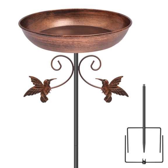 31.1In Metal Bird Bath for Outside Vintage Standing Birdbath or Birdfeeder Bird Bath Feeder Bowl for Outdoor Garden Patio Yard Lawn Decor 5 Pronged Base (Reddish Copper)
