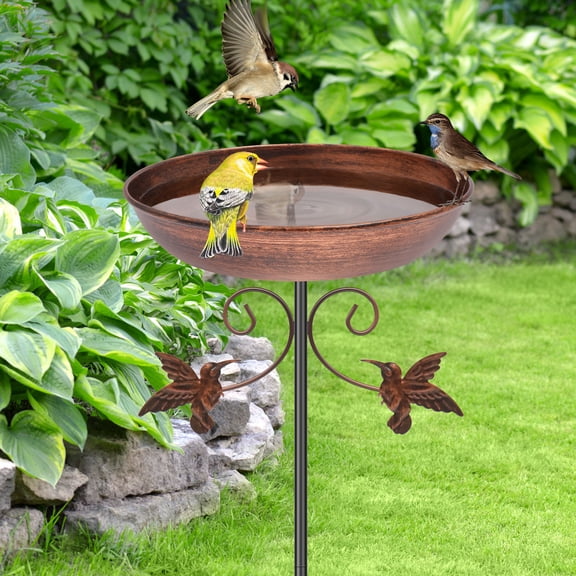 31.1In Metal Bird Bath for Outside Vintage Standing Birdbath or Birdfeeder Bird Bath Feeder Bowl for Outdoor Garden Patio Yard Lawn Decor 5 Pronged Base (Reddish Copper)