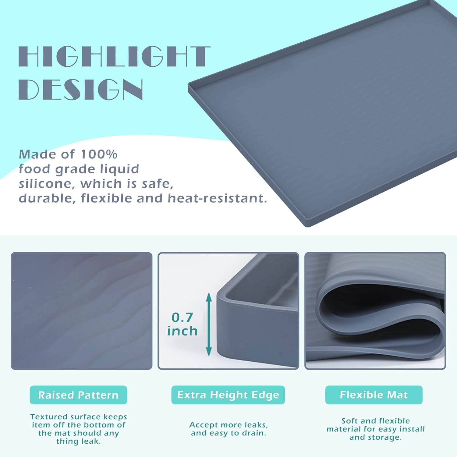 31"×22" Dark Grey Waterproof Silicone Under Sink Mat - Kitchen & Bathroom Cabinet Counter Protector & Pet Litter Mat