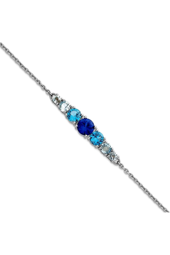 31.27mm Ss Rhodium Plated Lab Created Spinel Cr. Aquamarine With 1.5in Extension Bracelet 7 Inch Link Bracelet for Women