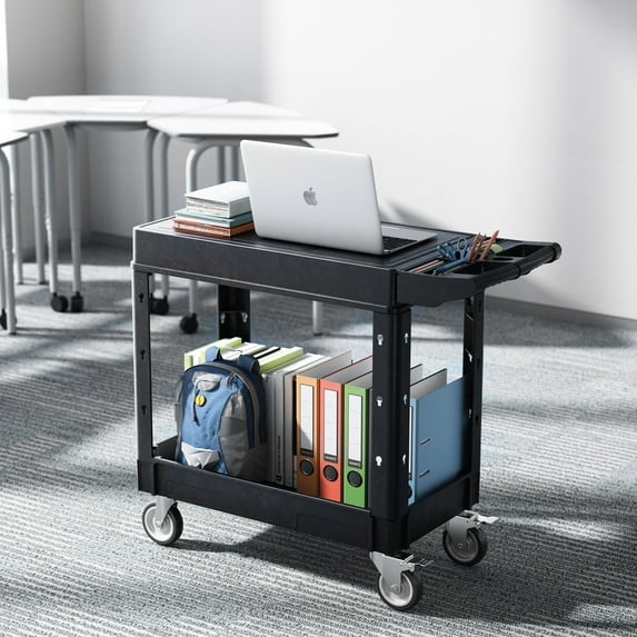 31.3 x 17.7-Inch 2-Shelf Rolling Utility Cart, 550 lbs Capacity, Heavy-Duty Service Cart with Lockable Wheels
