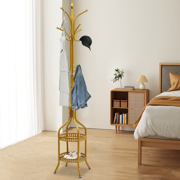 31*31*185cm Free Standing Free Standing Gold Iron Coat Hanger Stand for Hallways Bedrooms Living Rooms Bathrooms