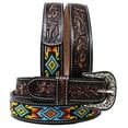 thumbnail image 1 of 31-32  Kids Child Youth 1-1/4" Wide Western Floral Tooled Purple Beaded Leather Belt 26FK45C, 1 of 3