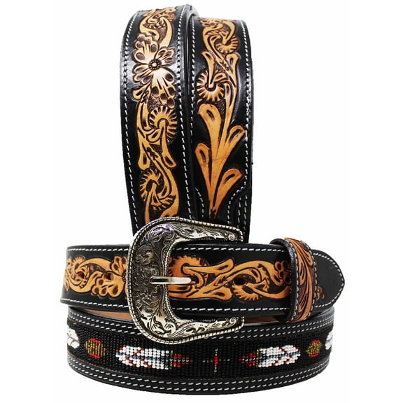 31-32 Men's Western Rodeo Heavy Duty Beaded Full-Grain Leather Belt 26RT11