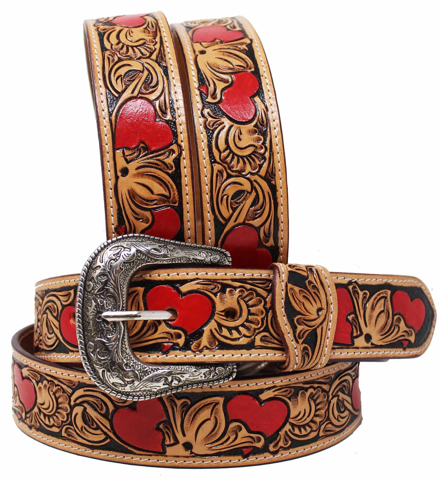 Vintage Western Top-Grain Leather Belt | Engraved Buckle & Medallions | Size 32 Vintage 70s Black Leather Western Belt: Hand Tooled Floral  main image 3