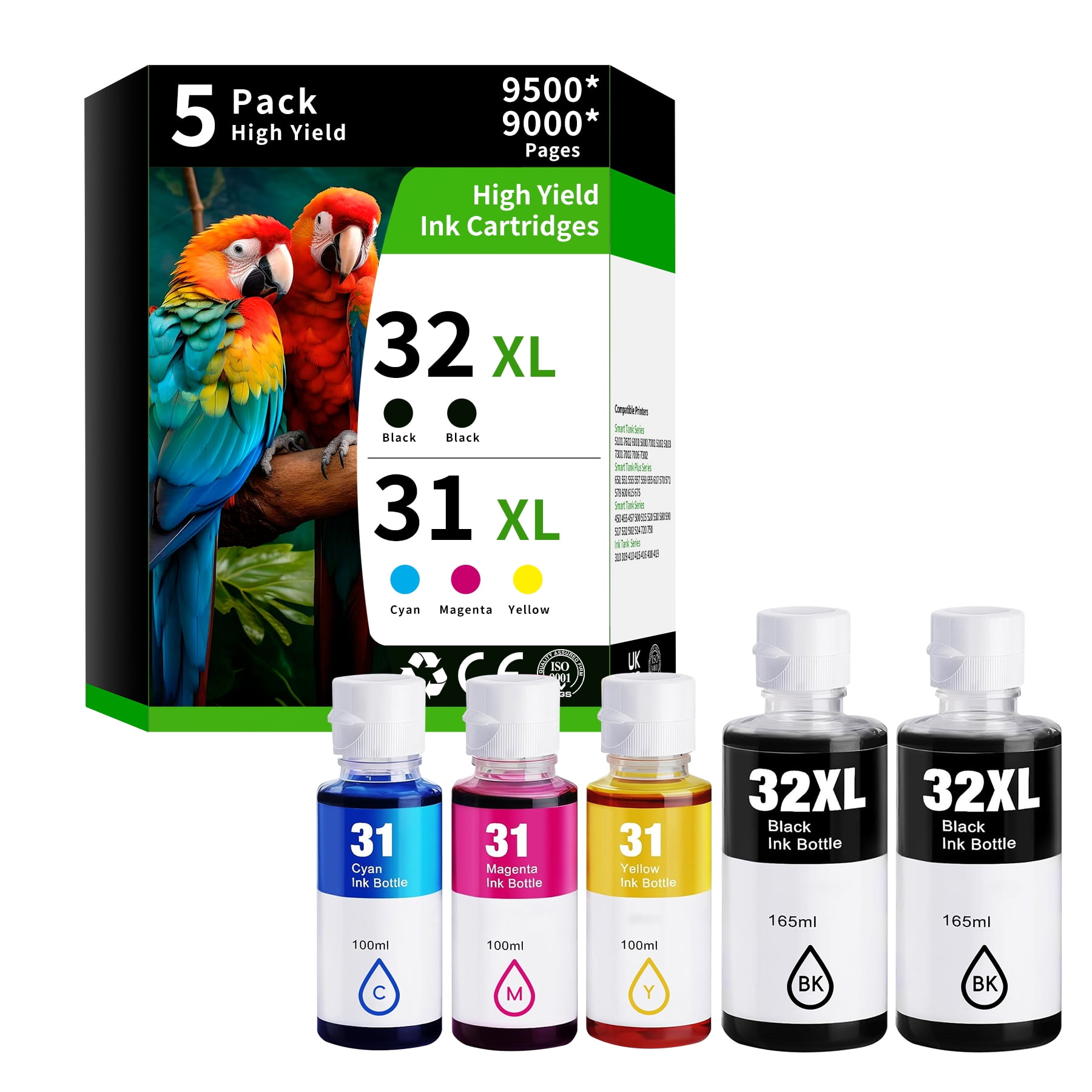 31 32XL Ink Bottle Set Replacement for HP Smart Tank 5101 7602 6001 ...