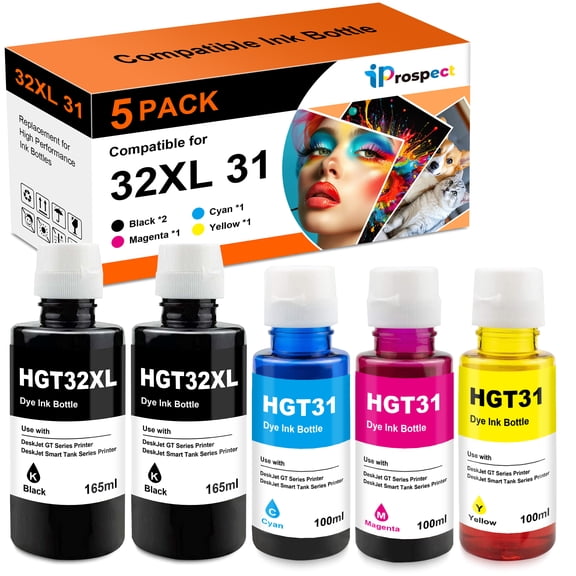 31 32XL Ink Cartridge 4PK, Smart Tank 7602 5101 6001 651 Ink Refill Compatible with 31 Ink 32XL Black Ink Bottle Set for Smart Tank 5101 7602 5000 651 5103 6001 7301 7001 7302 5102 7002 7006 Printers