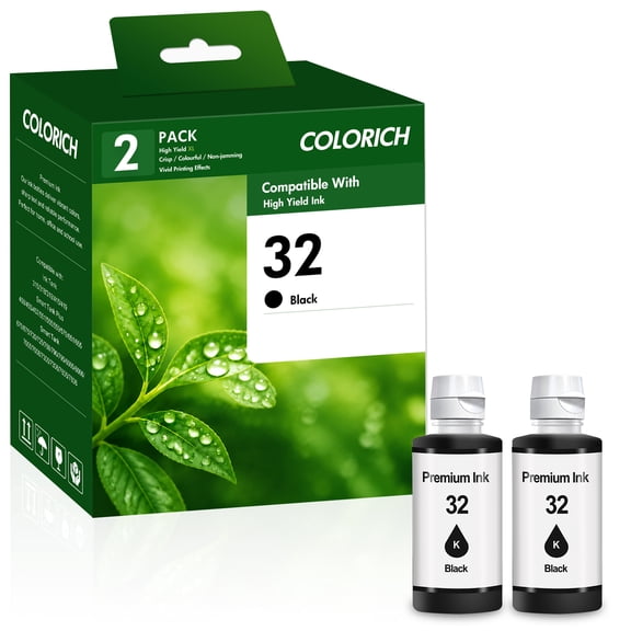 31 32XL Ink Refill Bottles Compatible for 31 Ink 32XL Black Ink Bottle for Smart Tank Printers High Yield Black Color Ink for 315 419 455 570 655 675 725 795 6006 7006 7306 7606 (2 Pack)