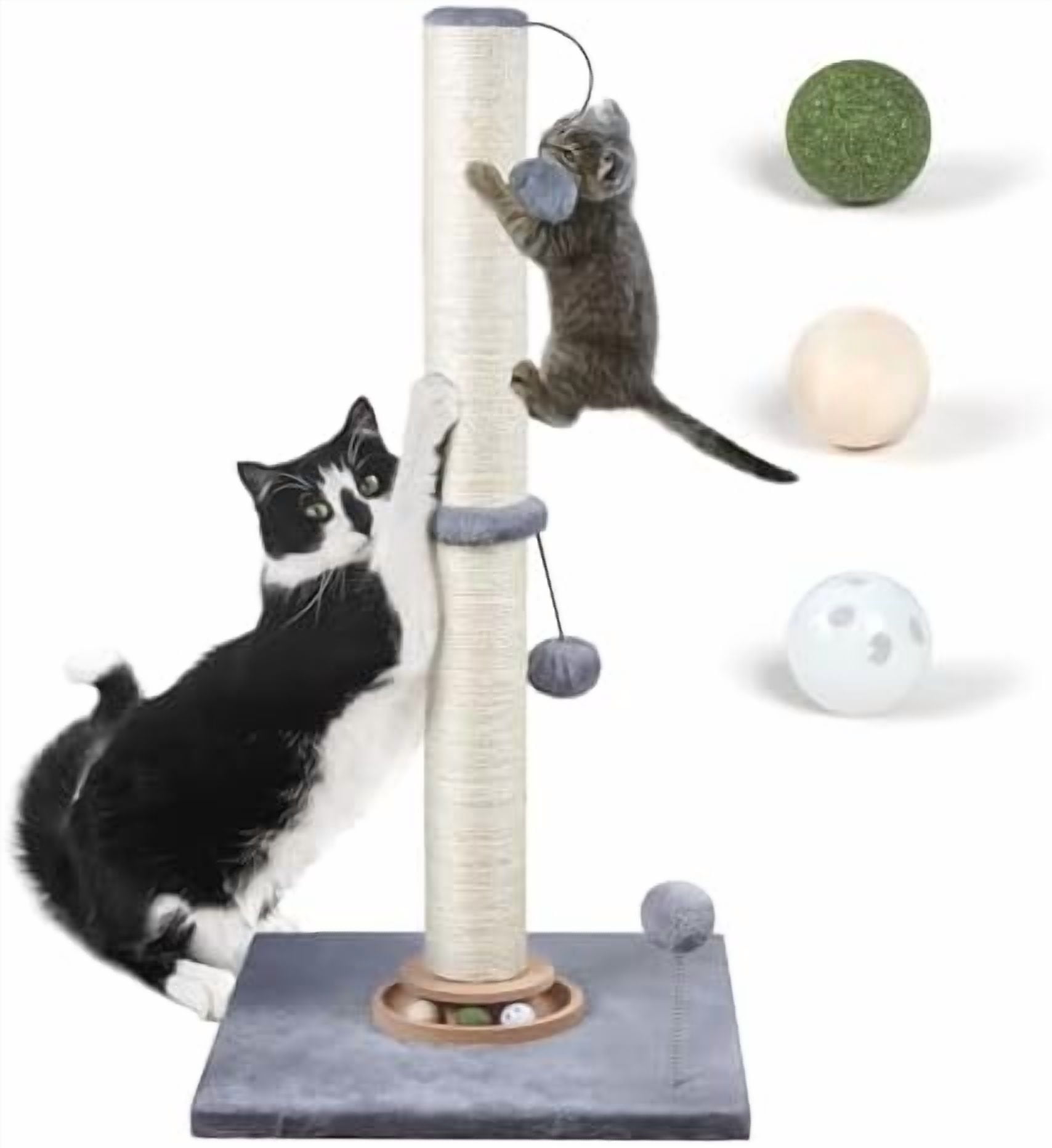 31" Cat Scratching Post Kitten Toys for Indoor Cats, Interactive Cat Scratcher with Catnip Balls, Sisal Scratch Rope for Large Cats, Grey