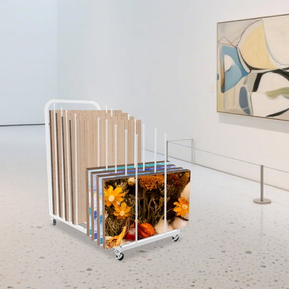 31.4*17.7*29.1in Modern White Art Canvas Storage Rack with Wheels for Studios, Galleries