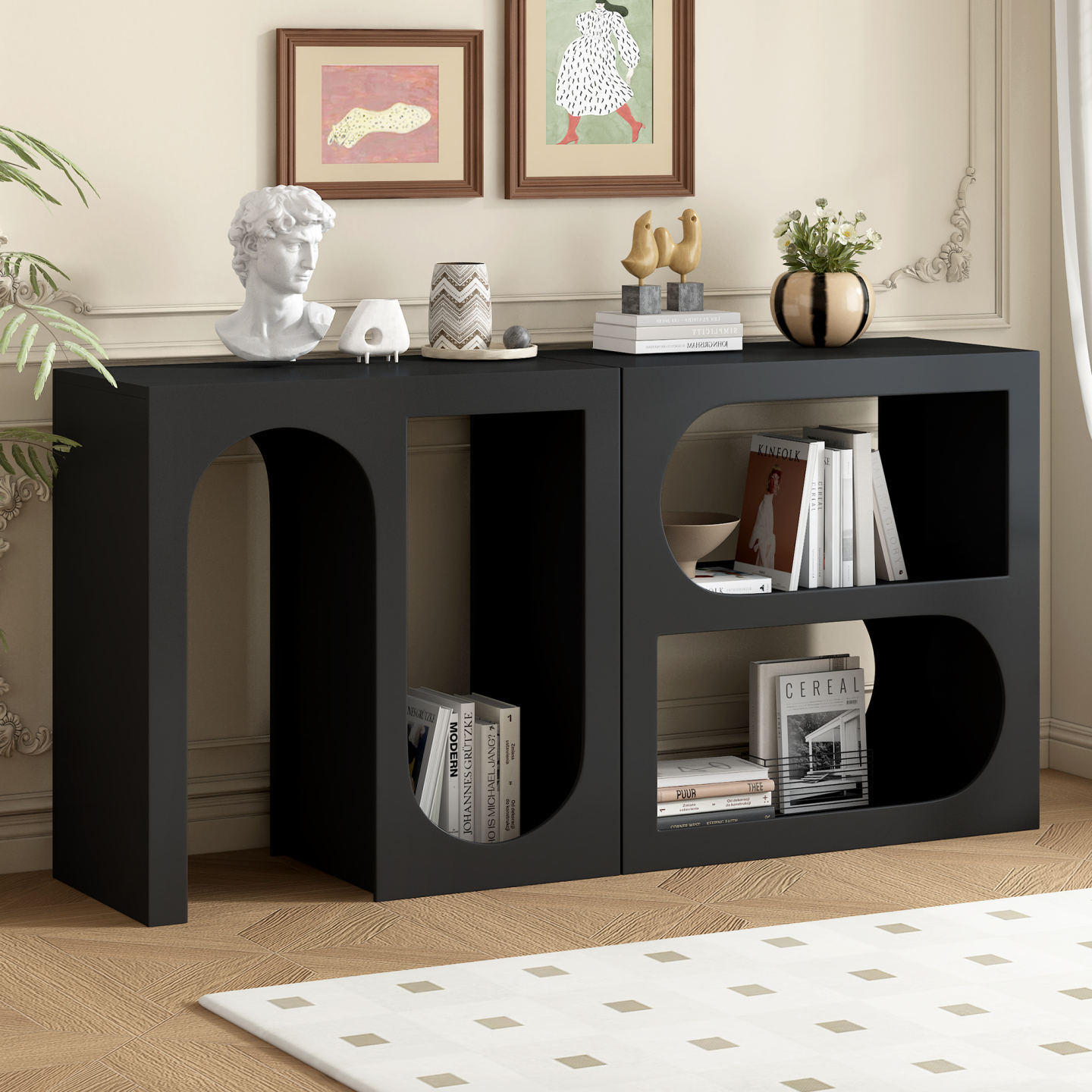 31.4" H Modular Console Table with Rectangular Exterior and Curved ...