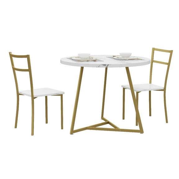 31.4 Inch Round Dining Table Set for 2, Small Kitchen Table Set with 2 Chairs and 2 Heat Resistant Placemat, Bistro Table and Chairs Set for Dining Room, Cafe