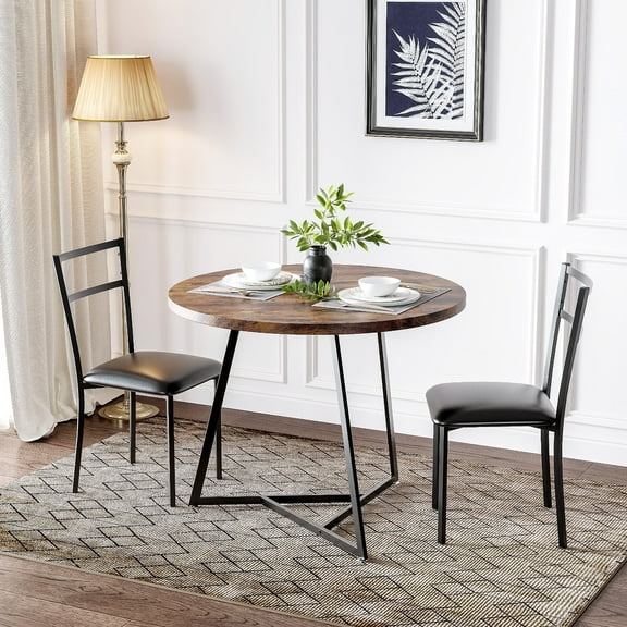 31.4 Inch Round Dining Table Set for 2, Small Kitchen Table Set with 2 Chairs and 2 Heat Resistant Placemat, Bistro Table and Chairs Set for Dining Room, Cafe