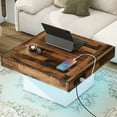 thumbnail image 1 of 31.4'' Square Coffee Table, Rustic Style, Brown Spliced Wood Grain, Led , 2 Ports, Outlets, Slip, White Grain Table In Living Room, 31.4''x31.4'',, 1 of 5