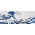 thumbnail image 1 of 31.4"x11.8"Extended Large Gaming Mouse Pad,XL Large Non-Slip Rubber Base Mousepad with Stitched Edges,Waterproof Keyboard Mouse Mat Desk Pad,Japanese Sea Wave, White and Blue Tones, 1 of 6
