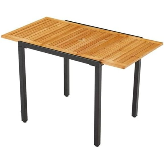 31 to 47-Inch Expandable Outdoor Dining Table, Adjustable Rectangle Table with Umbrella Hole for 4-6 Person, Space-Saving Fir Wood Furniture for Garden, Backyard, Deck, Natural