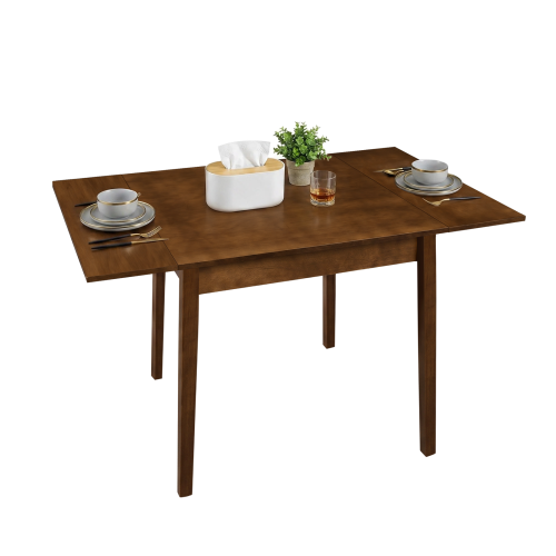 31"-47" Walnut Extendable Dining Table, Folding Drop Leaf Kitchen Table with Solid Wood Legs, Space-Saving Rectangular Table