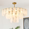 thumbnail image 1 of 31.49" Modern Brushed Gold Chandelier, 3-Tier Round Cloud Glass Light Fixture, Gold Dining Room Light Fixture for Bedroom Bathroom Living Room Kitchen Entryway, 1 of 7