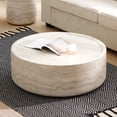 thumbnail image 1 of 31.49''  Round Coffee Table with Marble Texture, Modern Drum Circle Center Table, Fiberglass Low End Table for Small Space Apartment Office, No Need Assembly, Faux Travertine Textured, 1 of 7