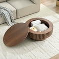 thumbnail image 1 of 31.49'' Round Coffee Table with Storage, Modern Center Table with Sturdy Pedestal Base, End Table for Apartment Living Room, Walnut, 1 of 9