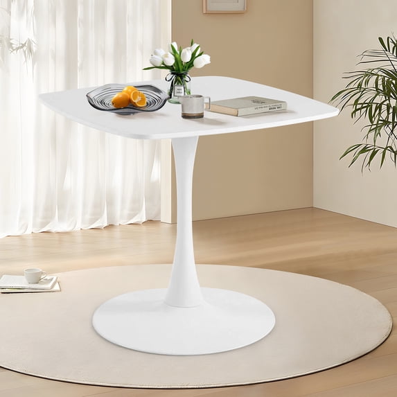 31.49" White Square Dining Table for 4, Mid-Century Modern Dining Room Table with MDF Tabletop and Pedestal Base, Tulip Table for Kitchen, Living Room & Small Space