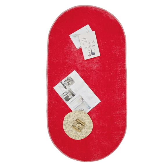 31.49 x 64.96 inch Non Skid Soft Fluffy Area Rugs Oval Plush Rugs Floor Carpet, Living Room Bedroom Home Decor, Red