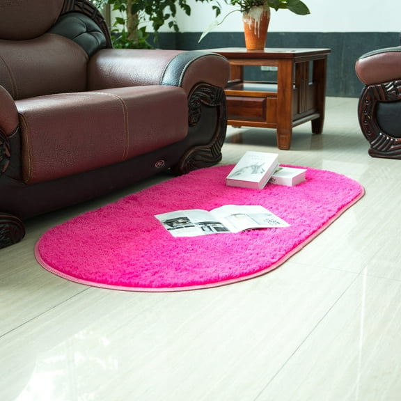 31.49 x 64.96 inch Ultra Soft Fluffy Oval Area Rugs Shaggy Living Room Rug Solid Color Non-Slip Bedroom Rug, Rose Red