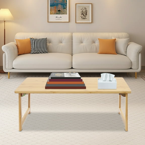 31.5*15.75*11.81in Free Standing Folding Floor Table Log Color Bamboo Sitting Dining Table with Stable Legs