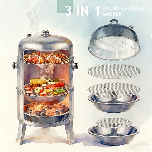 31.5*16.14*18.9inch Black Smoked Furnace, Iron Spray Plastic, Charcoal Grill