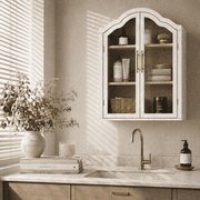 31.5×23.6" Arched Bathroom Wall Cabinet with Glass Doors, Wall Mounted Display Cabinet with Adjustable Shelves, Hanging Storage Cabinet for Kitchen, Living Room