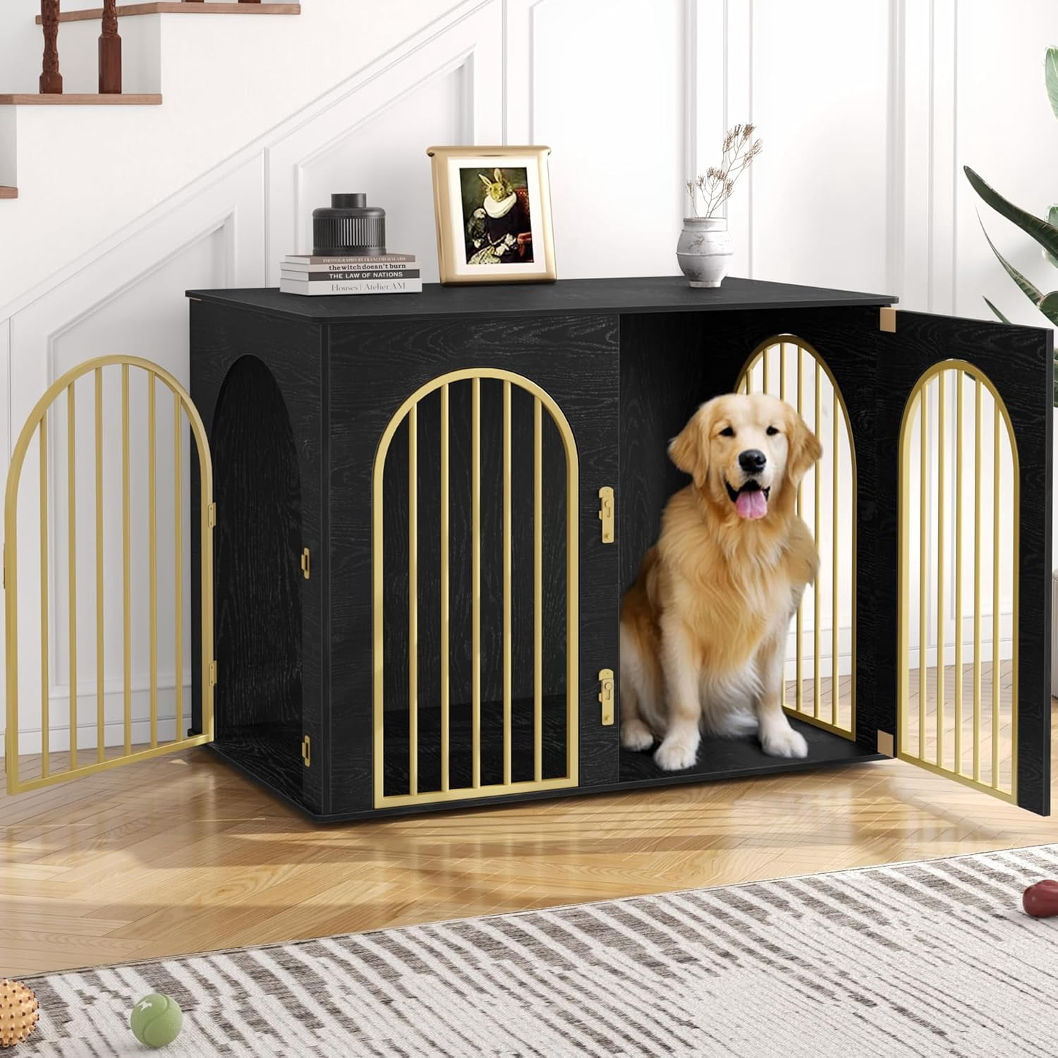 View of 31.5'' Wooden Dog Crate Furniture Indoor Dog Kennel Dogs Cage for Small ...