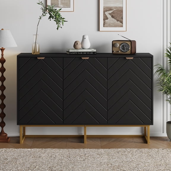 31.5"/47.2"  Modern Sideboard Buffet Cabinet with Storage, Wood Storage Cabinet with Herringbone Doors & Shelf, Credenza Console Table for Dining Room Living Room Entryway